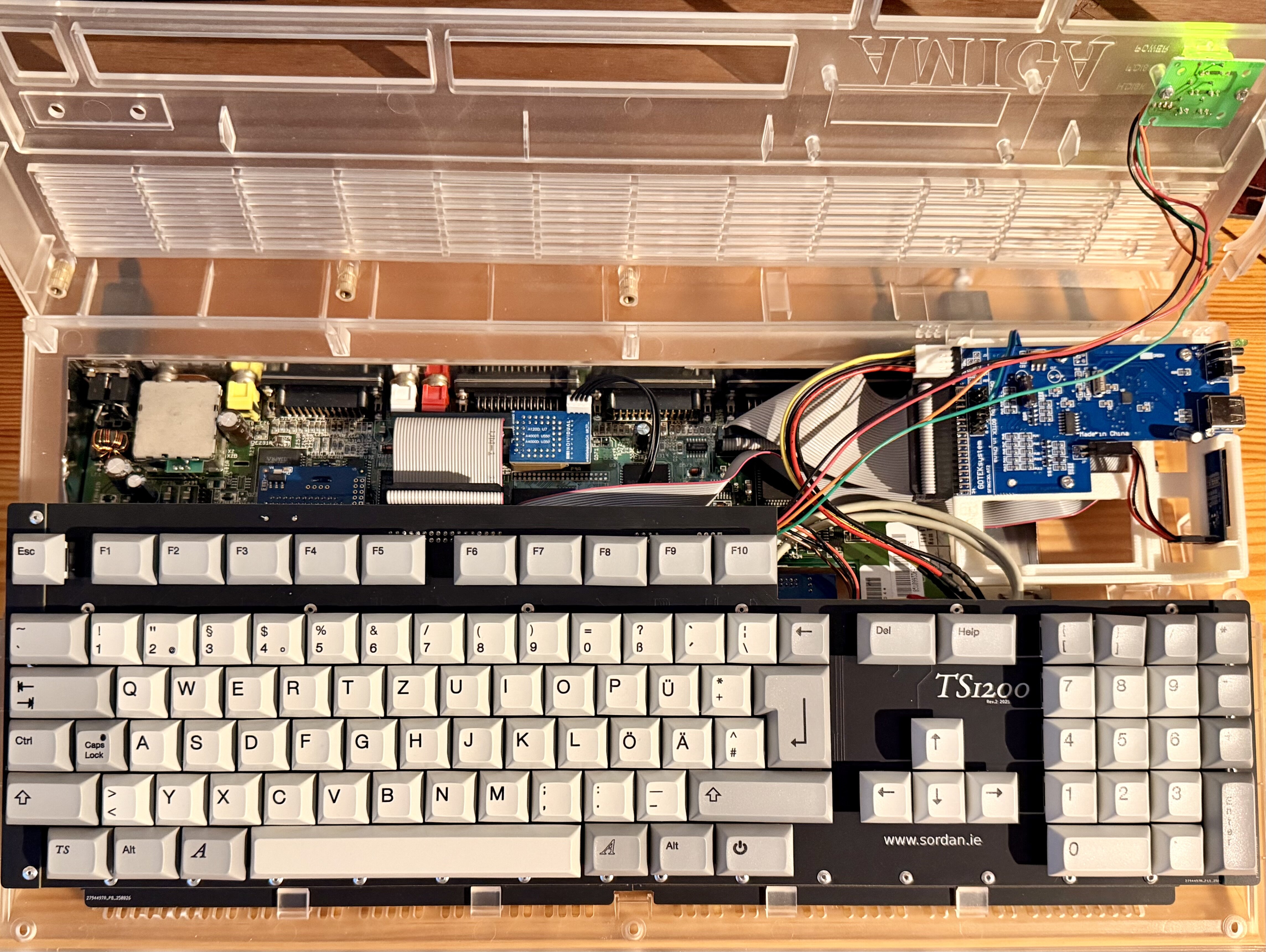 TS1200 Mechanical Keyboard in Amiga 1200 (case open)